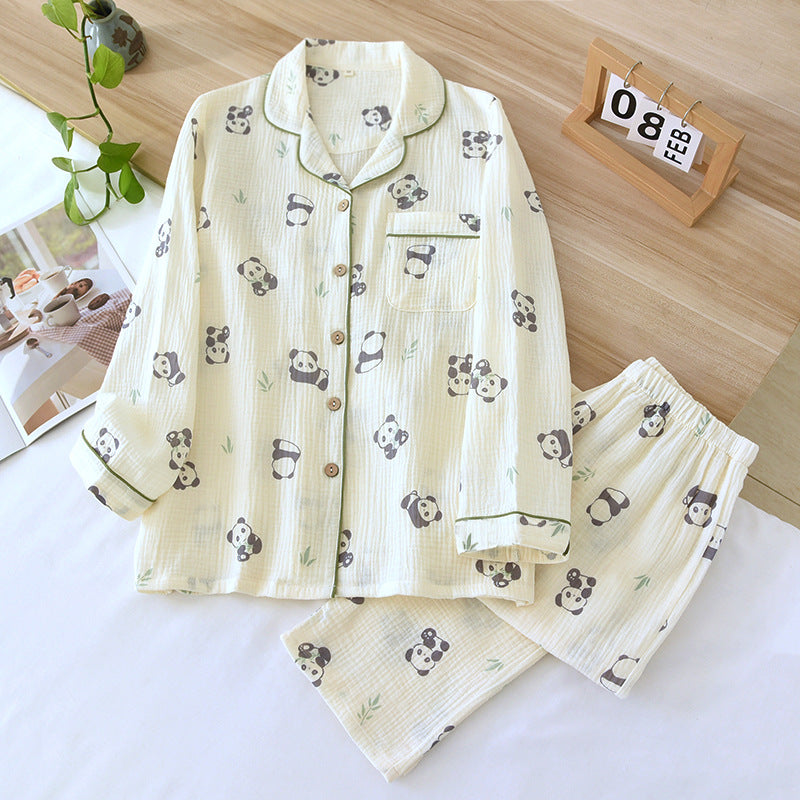Women's Fashion Loose Cotton Gauze Long Sleeves Homewear Suit