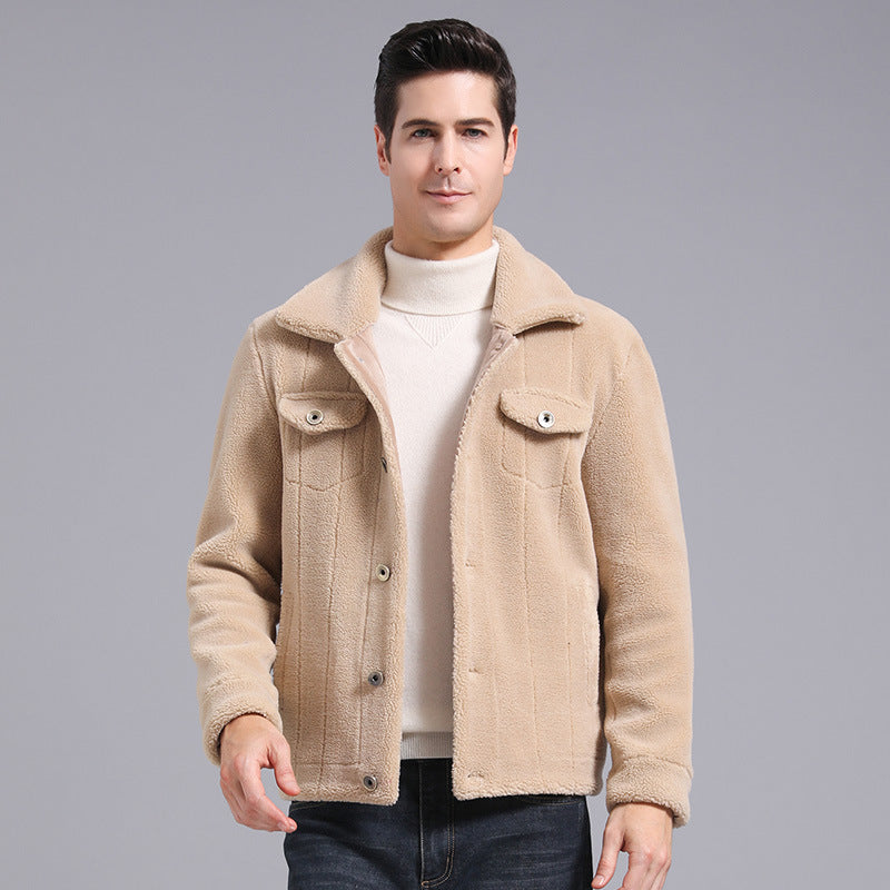 Giacca da uomo in pile di grano Valstrend, stile autunnale e invernale, con cappuccio e tasche, tessuto caldo e morbido.
