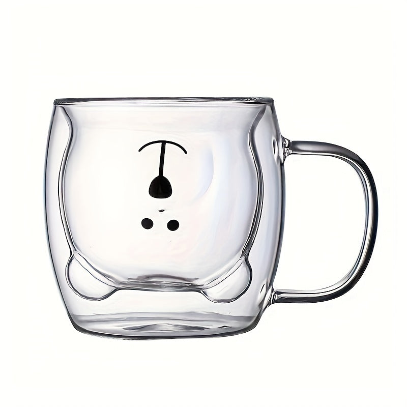 1pc Hand Wash Only Double-Walled Glass Bear Mug - Insulated for Hot/Cold Drinks, Lead-Free, Food Safe Glassware for Coffee, Tea, Whiskey - Versatile Use, Reusable, Elegant Design