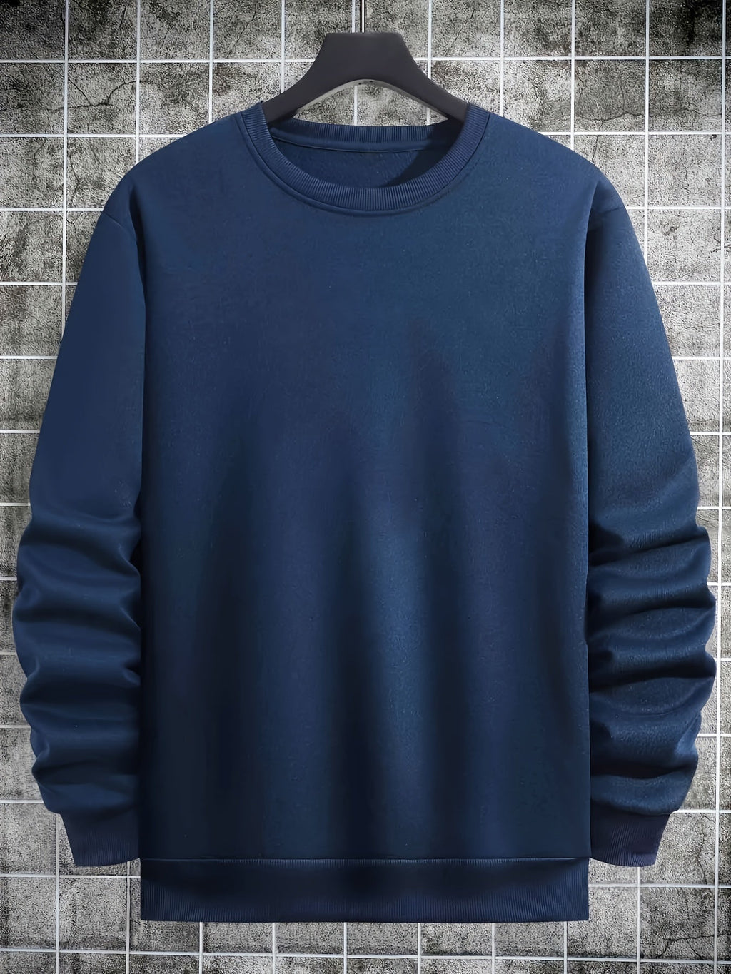 Felpa casual da uomo Valstrend, girocollo, colore solido, vestibilità ampia e morbida in tessuto di poliestere stretch.