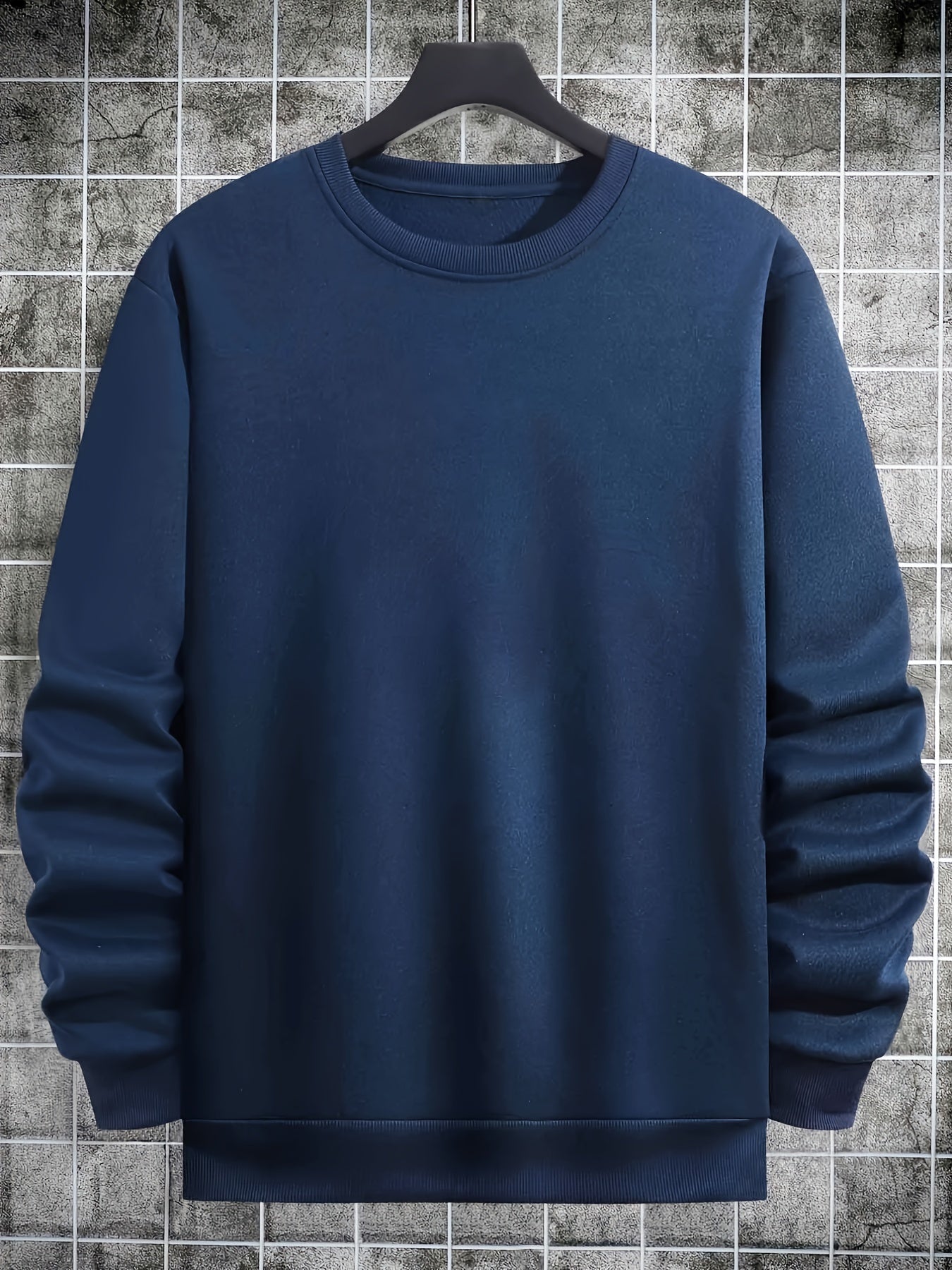 Felpa casual da uomo Valstrend, girocollo, colore solido, vestibilità ampia e morbida in tessuto di poliestere stretch.