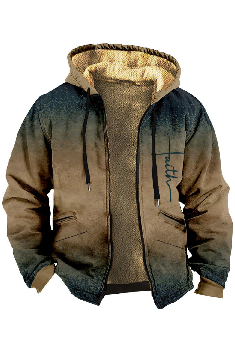 Giubbotto da uomo in velluto doppio, imbottito in cotone termico, con rivestimento spesso, marca Valstrend, vista frontale.