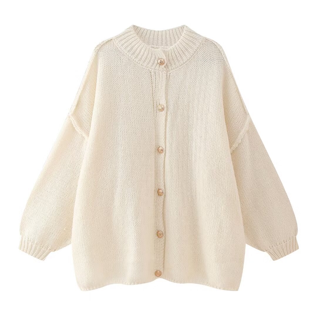 Cardigan in stile francese Valstrend, maglia a maniche lunghe con bottoni metallici, collo rotondo, tessuto morbido e versatile.