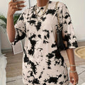 Tie Dye Crew Neck Dress, Versatile Half Sleeve Loose Mini Dress For Spring & Fall, Women's Clothing