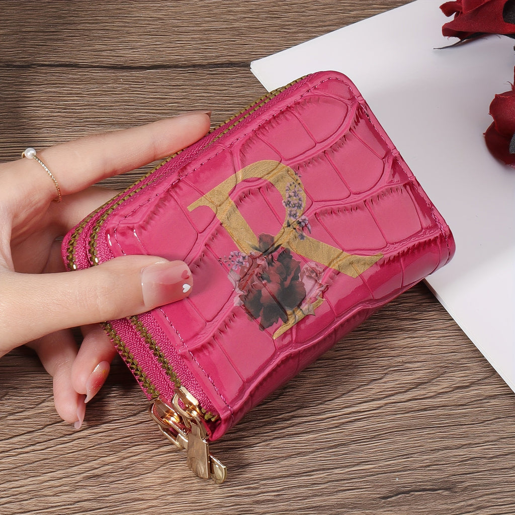 Portafoglio portacarte Valstrend con motivo floreale, piccolo, con cerniera, ideale per donne e uomini.