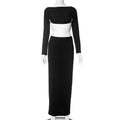 Top invernale casual da donna con maniche lunghe e schiena scoperta, abbinato a gonna slim fit di Valstrend.