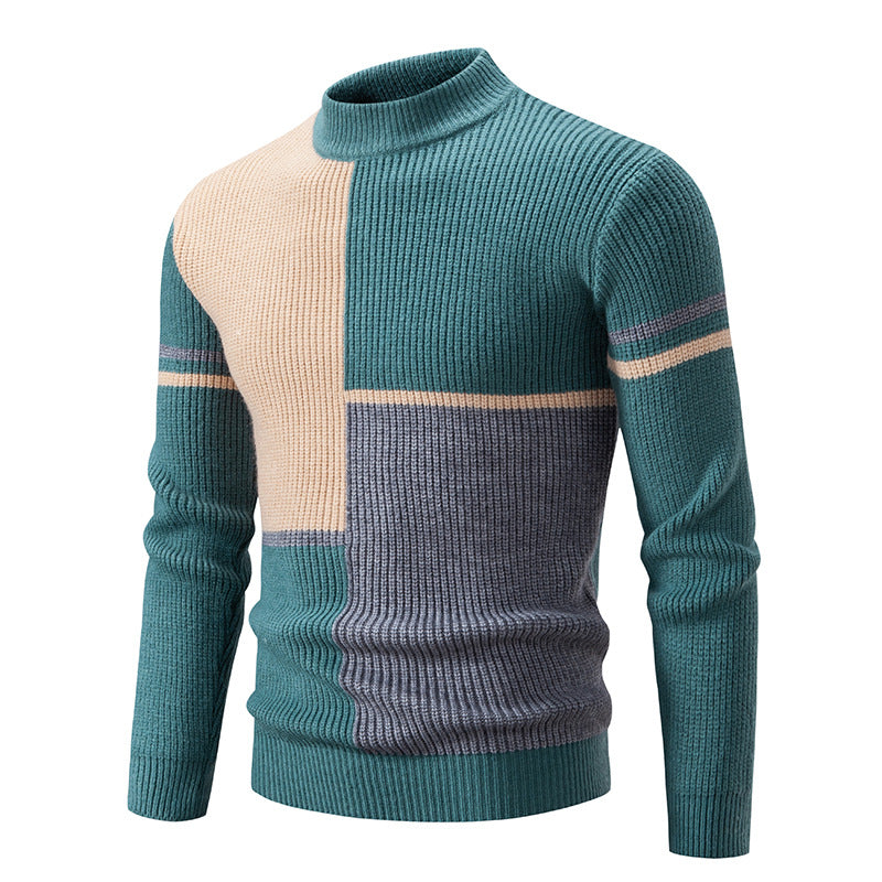 Maglione casual da uomo Valstrend con collo alto a metà, contrasto di colori, stile giovanile coreano, tessuto morbido e confortevole