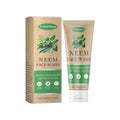 Viso con lavaggio al neem Valstrend Shop, detergente naturale per la pelle, bottiglia con etichetta verde e tubo di gel.
