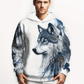 Felpa con cappuccio da uomo Valstrend, grafica lupo e foglie, maniche lunghe, stile casual e alla moda.