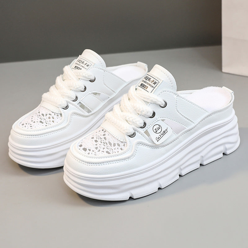 Scarpe casual Valstrend con suola platform con forature estive, tallone rialzato e insole per taglie forti, tessuto intrecciato.