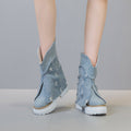 Stivali da donna in denim con fodera felpata per autunno e inverno, stile casual e comodo, marchio Valstrend.