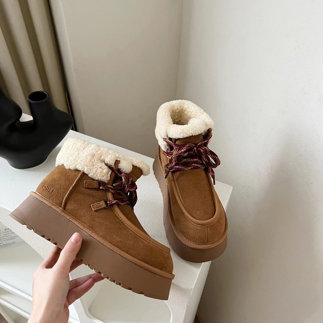 Ciabatte invernali da donna Valstrend con suola spessa, tomaia in lana calda e scarpe da neve robuste e imbottite.