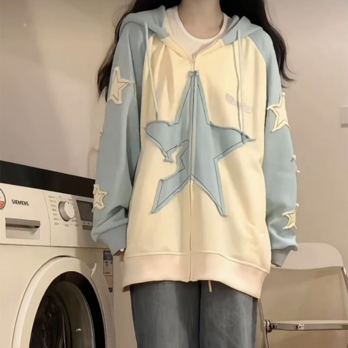 Giacca sgargiante da donna Valstrend, patchwork coreano, vestibilità larga e stile casual con dettagli di tessuti vari.