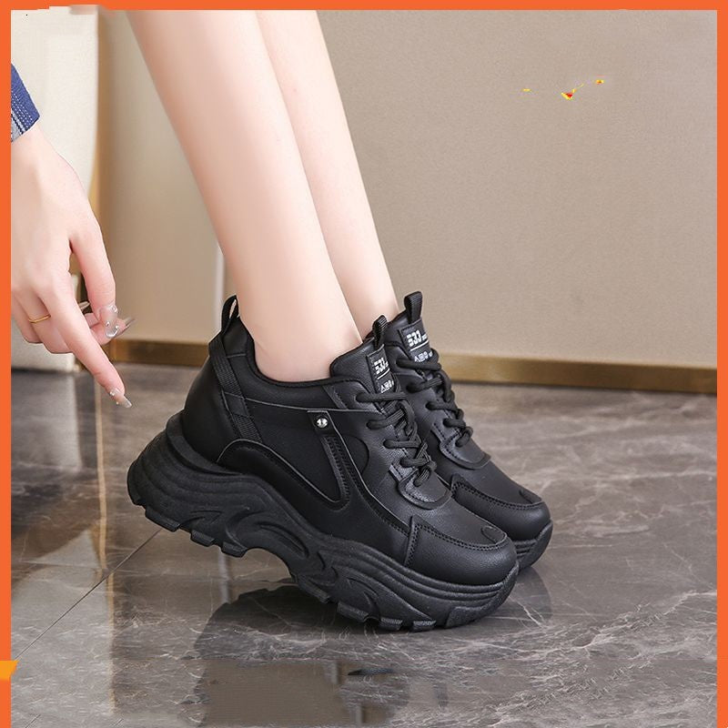 Scarpe casual da donna stile coreano con plateau, modello abbinato, marchio Valstrend, in pelle nera con dettagli eleganti