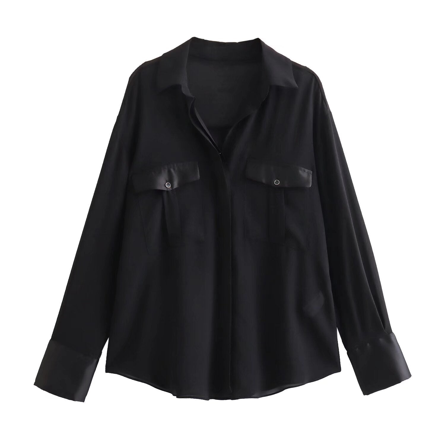 Camicia da donna Valstrend in seta satin crepe, elegante e versatile, con colletto e bottoni, perfetta per ogni occasione.