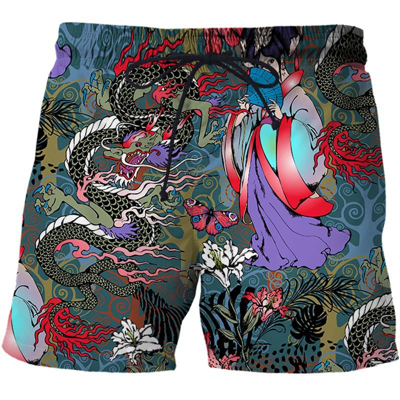 Pantaloni larghi in stile cinese Valstrend con stampa dragon e fenice, tessuto traspirante e design casual e creativo.