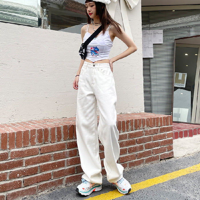 Loose Wide Leg White Jeans High Waist