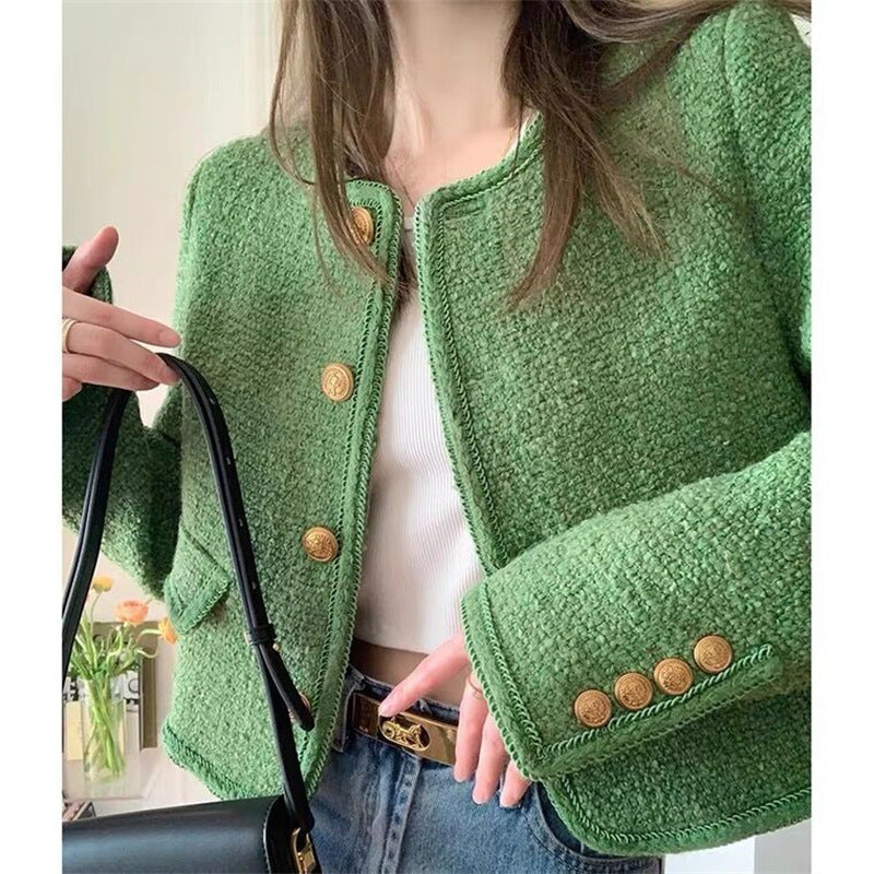 Cappotto classico in lana verde per donna, stile elegante, con colletto e bottoni, di marca Valstrend.
