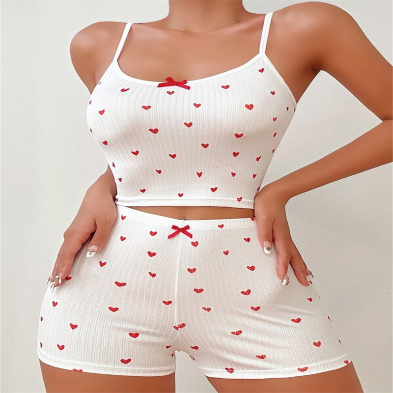 Pigiama donna a forma di cuore con stampa, completo di maglietta e pantaloni, in morbido tessuto, marca Valstrend shop