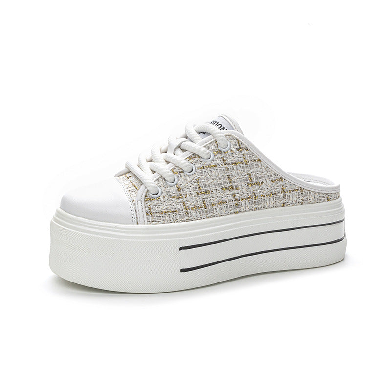 Scarpe da donna Valstrend con suola spessa e rialzata in canvas, design robusto e stile casual con altezza aumentata.
