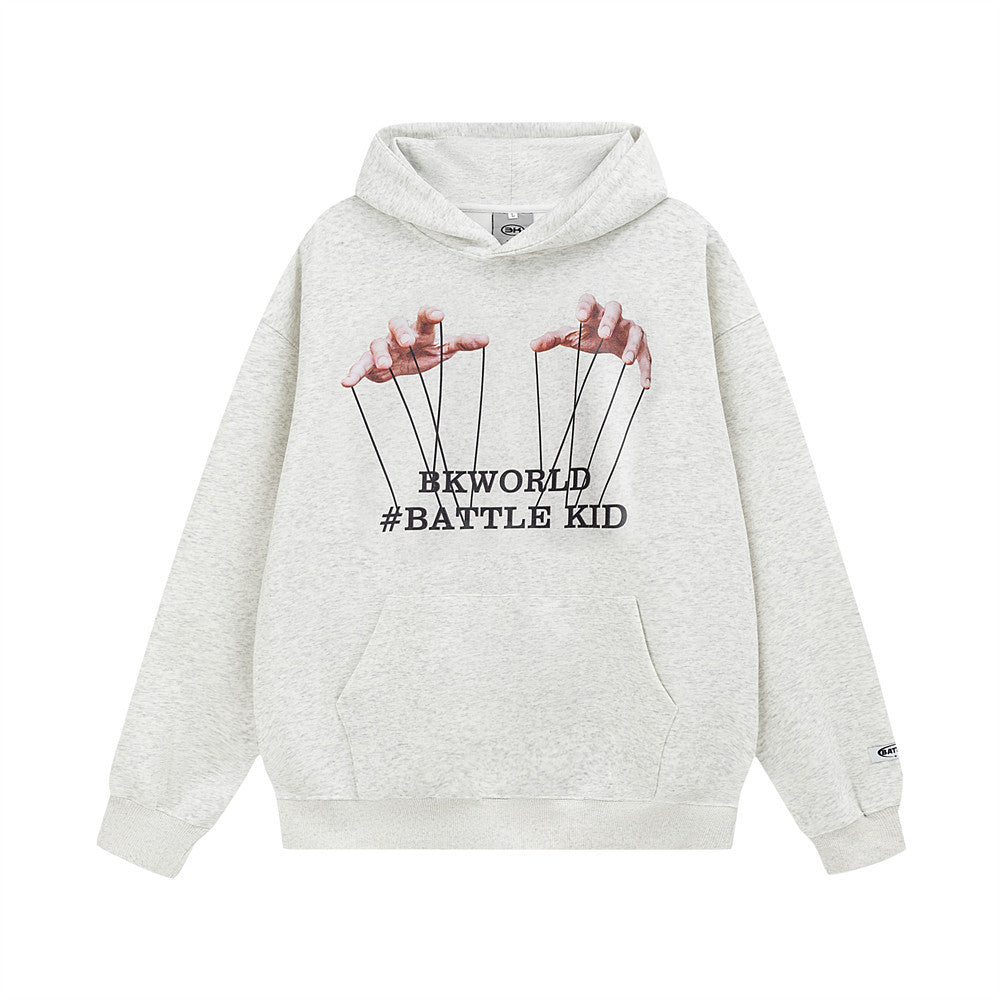 Two-hand Handle Letter Printing Velvet Padded Hooded Sweatshirt