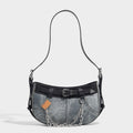 Borsa a spalla in jeans con scritta "Sweet Cool Hot Girl" di Valstrend Shop, stile casual e trendy, con manico in tessuto.