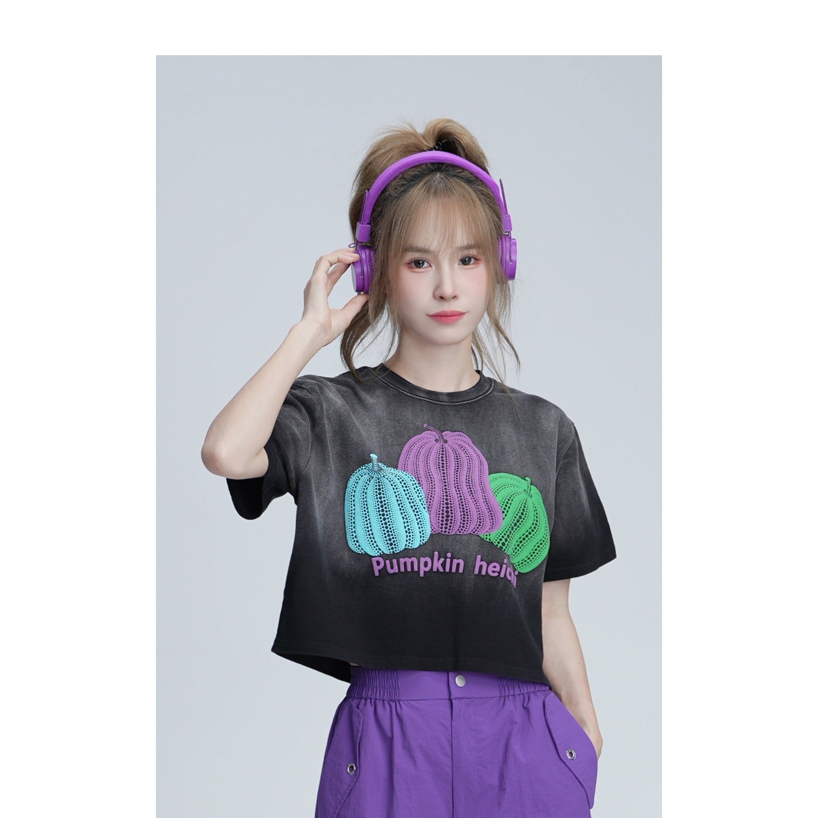 T-shirt da donna Valstrend Shop Hot Girl Washed Pumpkin, maglietta con stampa Halloween, cotone morbido e comodo.
