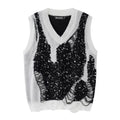 Men's Sweater Color Matching Crochet V-neck Hole Pullover Knitted Vest