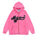Letter Flocking Embroidery Hooded Cardigan Sweater