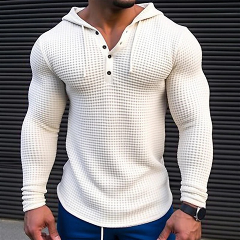 Maglietta casual da uomo Valstrend con maniche lunghe, tessuto a nido d'ape, stile vacation e moda quotidiana.