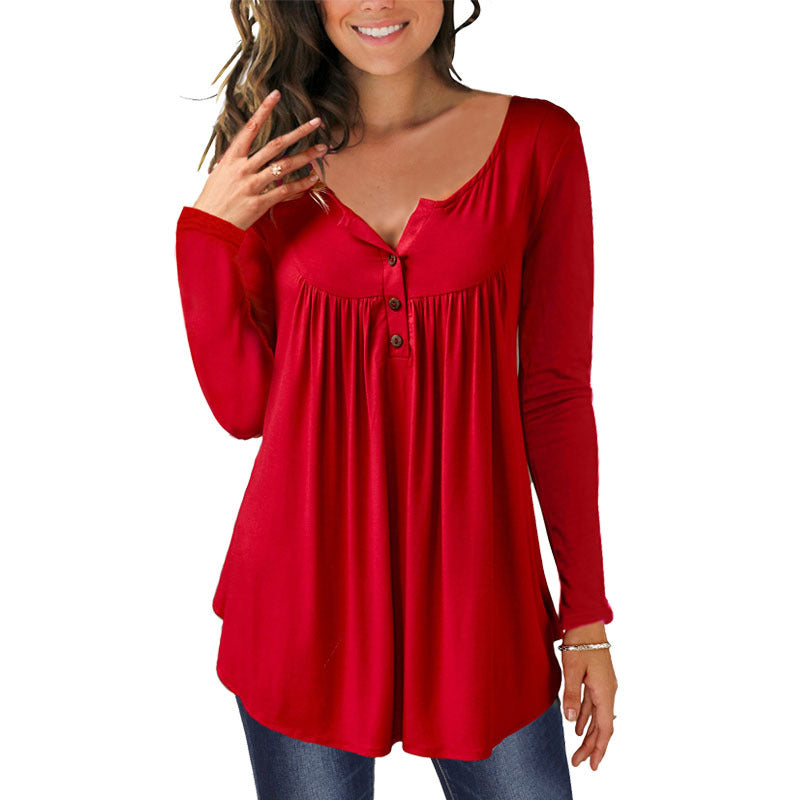 Women's Printed Plus Size Deep V Pullover T-shirt