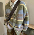 Maglione donna con scollo a V, stile retrò in stile giapponese a strisce, morbido e casual, marca Valstrend.