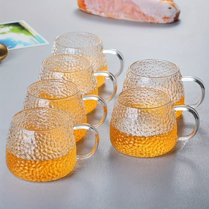 6pcs Set of Heat-Resistant Borosilicate Glass Cups with Handles - Microwave, Gas & Induction Safe for Tea, Cold Drinks, Milk, Breakfast