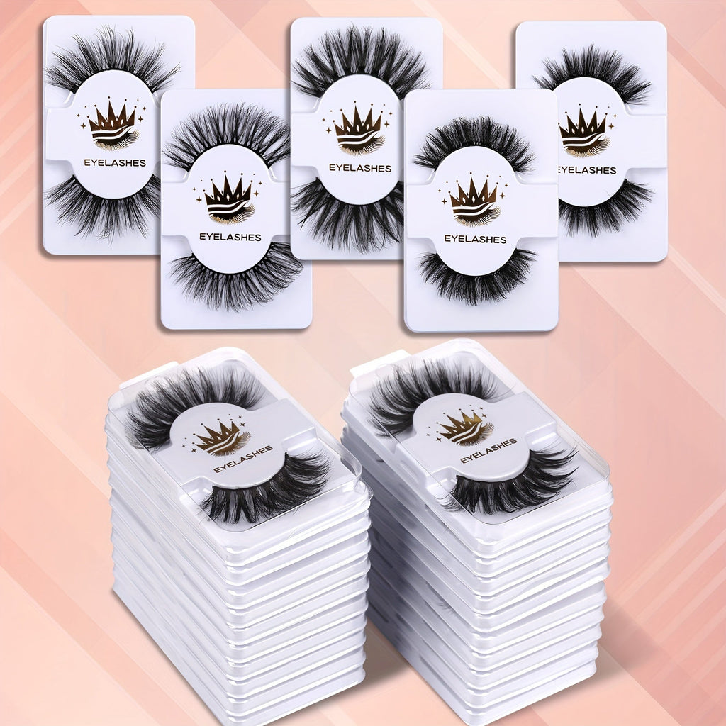 Set di 20 paia di ciglia finte in mink sintetico Valstrend, stile naturale, effetto 3D cat eye, morbide e voluminose.