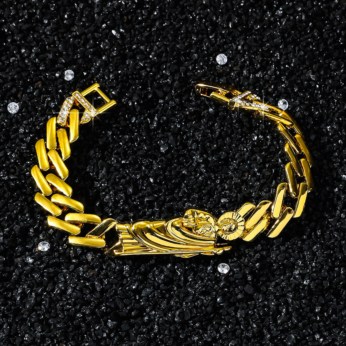 Bracciale in rilievo con motivo a rombo lucido, accessori religioso di San Giuda in stile hip hop, marca Valstrend Shop