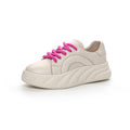 Scarpe donna Valstrend First Layer Cowhide, sneakers platform bianche all-match con tomaia in pelle bovina naturale.