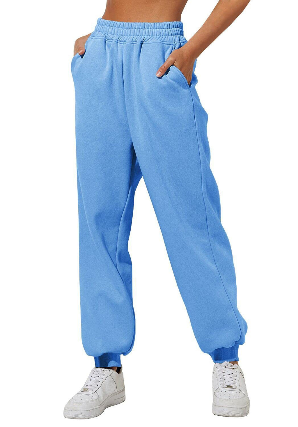 Pantaloni jogger donna Valstrend con vita alta, vestibilità ampia, tasche e cintura, ideali per casual e sport.