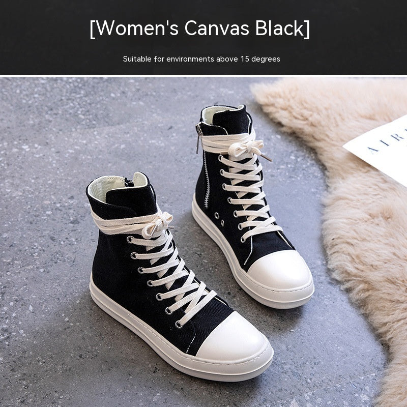 High-top Men's And Women's Platform Wax Surface Fleece-lined Milk-fragrant Canvas Shoes