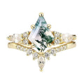 Anello da donna Valstrend con pietra agata verde naturale e piante acquatiche, design elegante due pezzi per matrimonio.