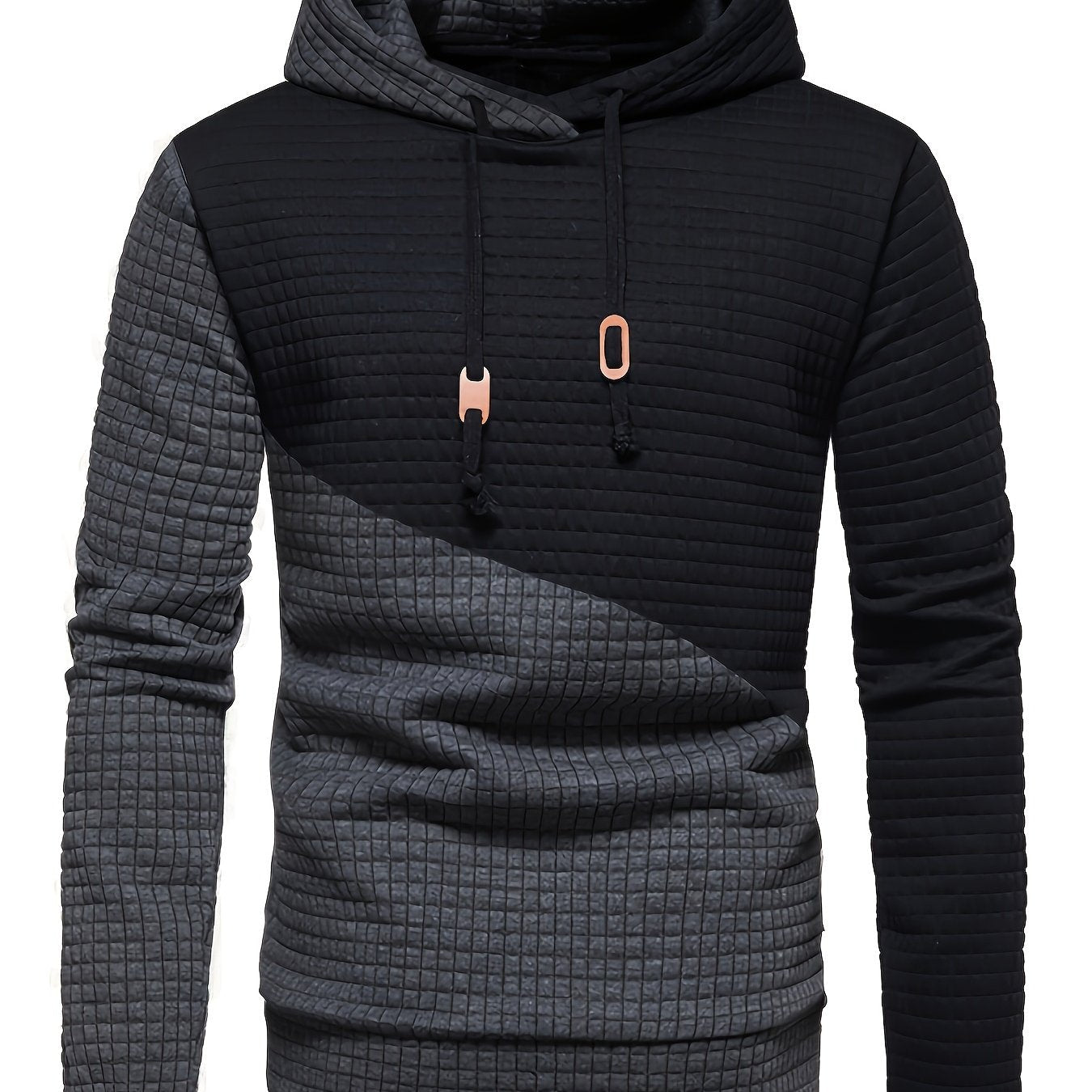 Men's Stylish Plaid Pattern Hoodie, Casual Slightly Stretch Breathable Long Sleeve Hooded Sweatshirt For Outdoor Activities