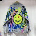 Giacca donna in denim con stile hip hop graffiti e lettere, giacca Valstrend in stile urbano e alla moda