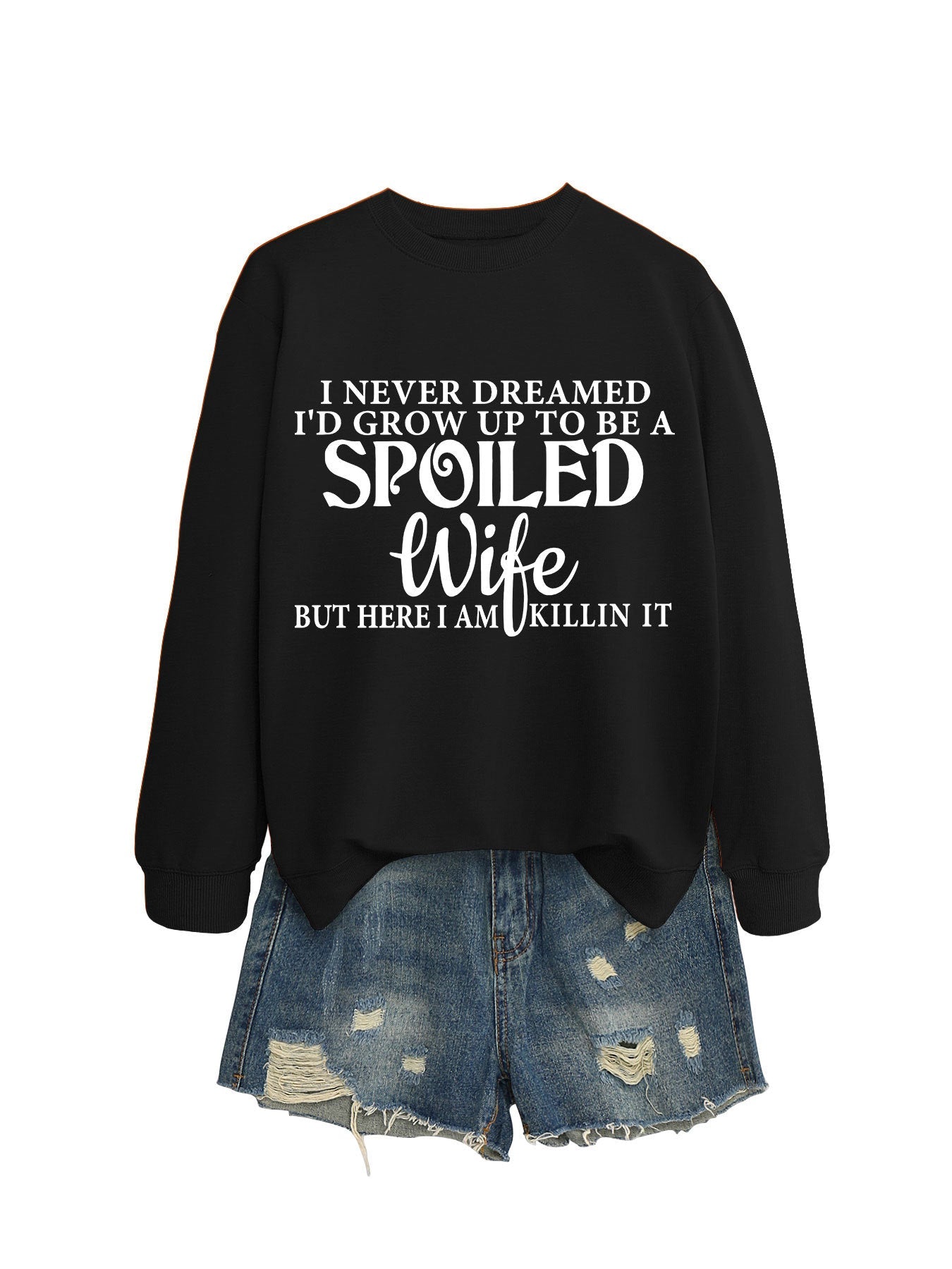Felpa donna Valstrend con scritte casual, girocollo, stampa lettere, comoda e in tessuto morbido, ideale per look casual.