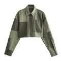 Camicia corta in nylon stile europeo e americano con patchwork, marca Valstrend, dettaglio visibile in tessuto e design.