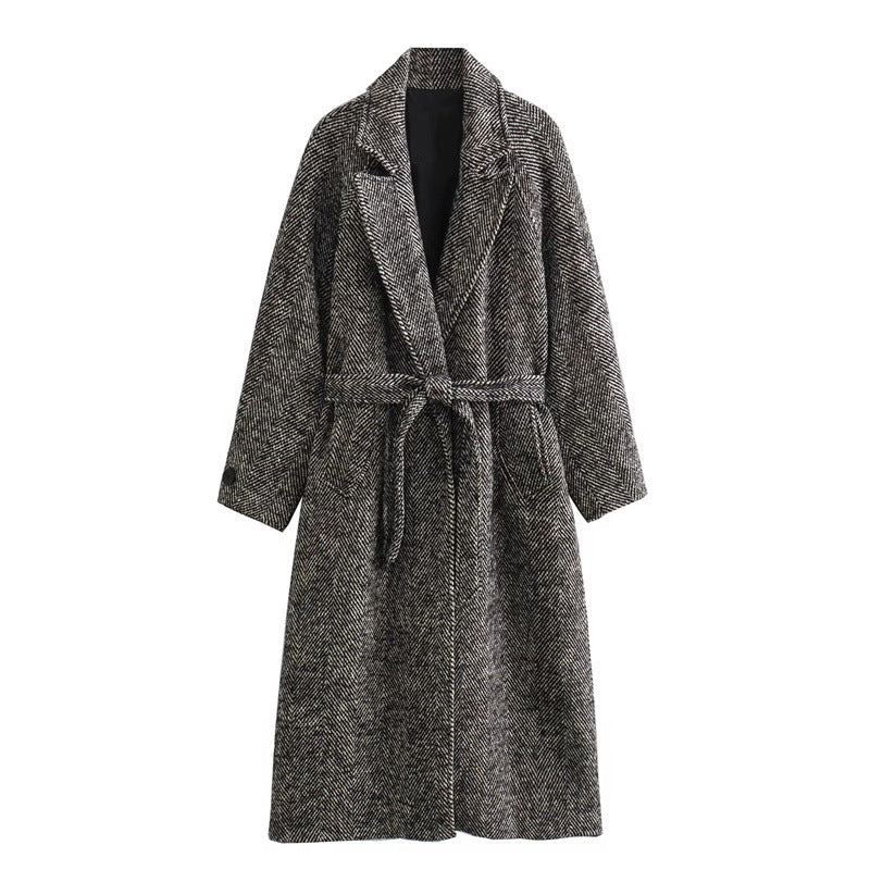 Cappotto lungo autunnale Valstrend con cintura da uomo, design esteso e stile da pendolare, in tessuto caldo e comodo.