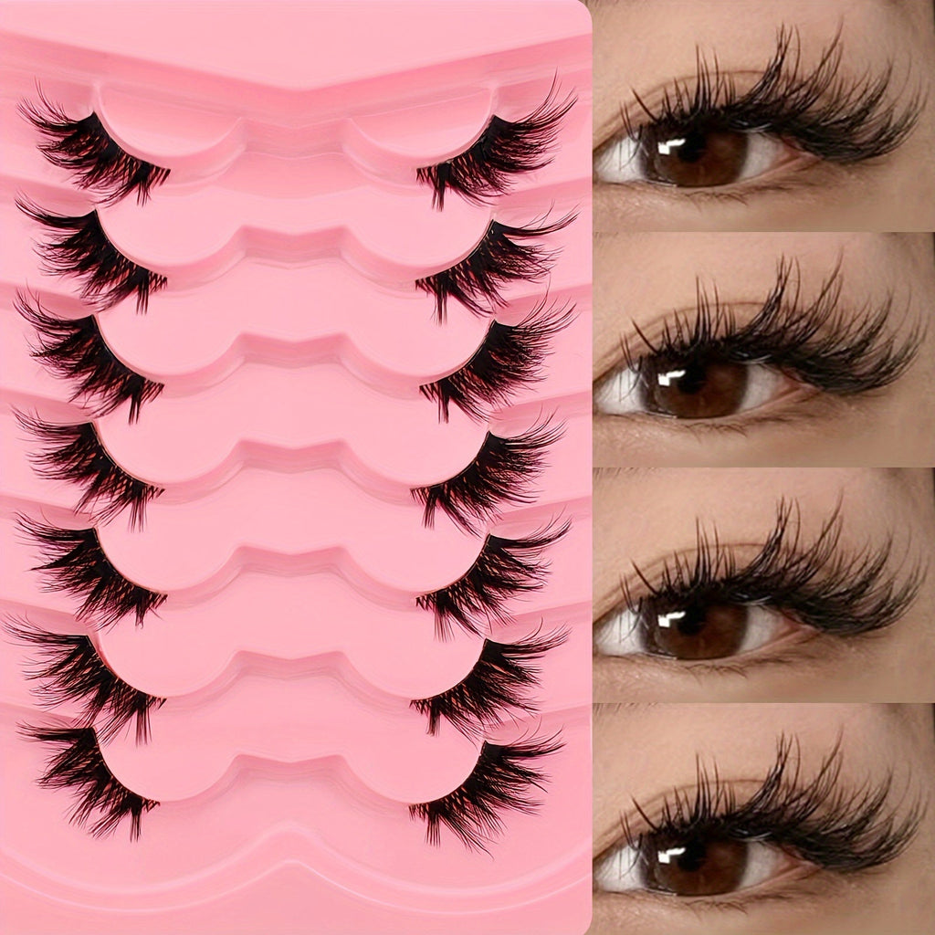 7 Pairs of Transparent Stem Half Eye False Eyelashes Cross Fluffy Natural Comfortable All-Match Imitation Mink False Eyelashes