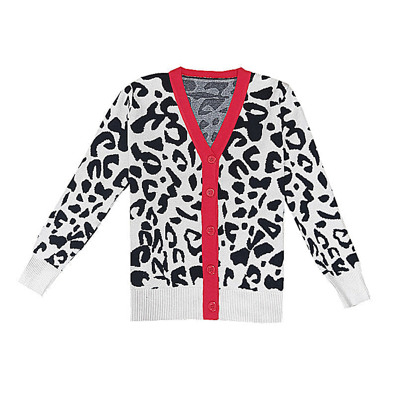 Leopard Print Sweater Cardigan Sweater Women's Loose V-neck