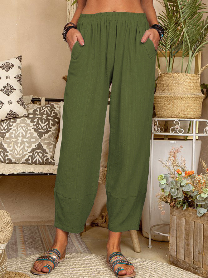 Pantaloni casual larghi in cotone e lino di colore solido per donna, stile comodo e rilassato, marca Valstrend shop.
