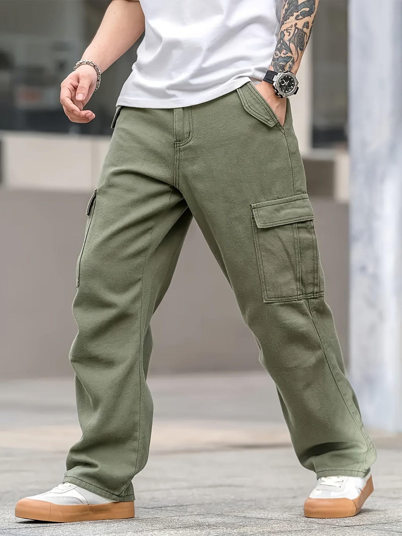 Pantaloni casual da uomo Valstrend, tessuto in rayon con gamba dritta, tasche, lavabili in lavatrice, tessuto non elasticizzato.