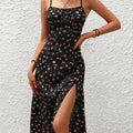 Vestito femminile senza maniche con stampa floreale e spacchi, marca Valstrend Shop, vista frontale.