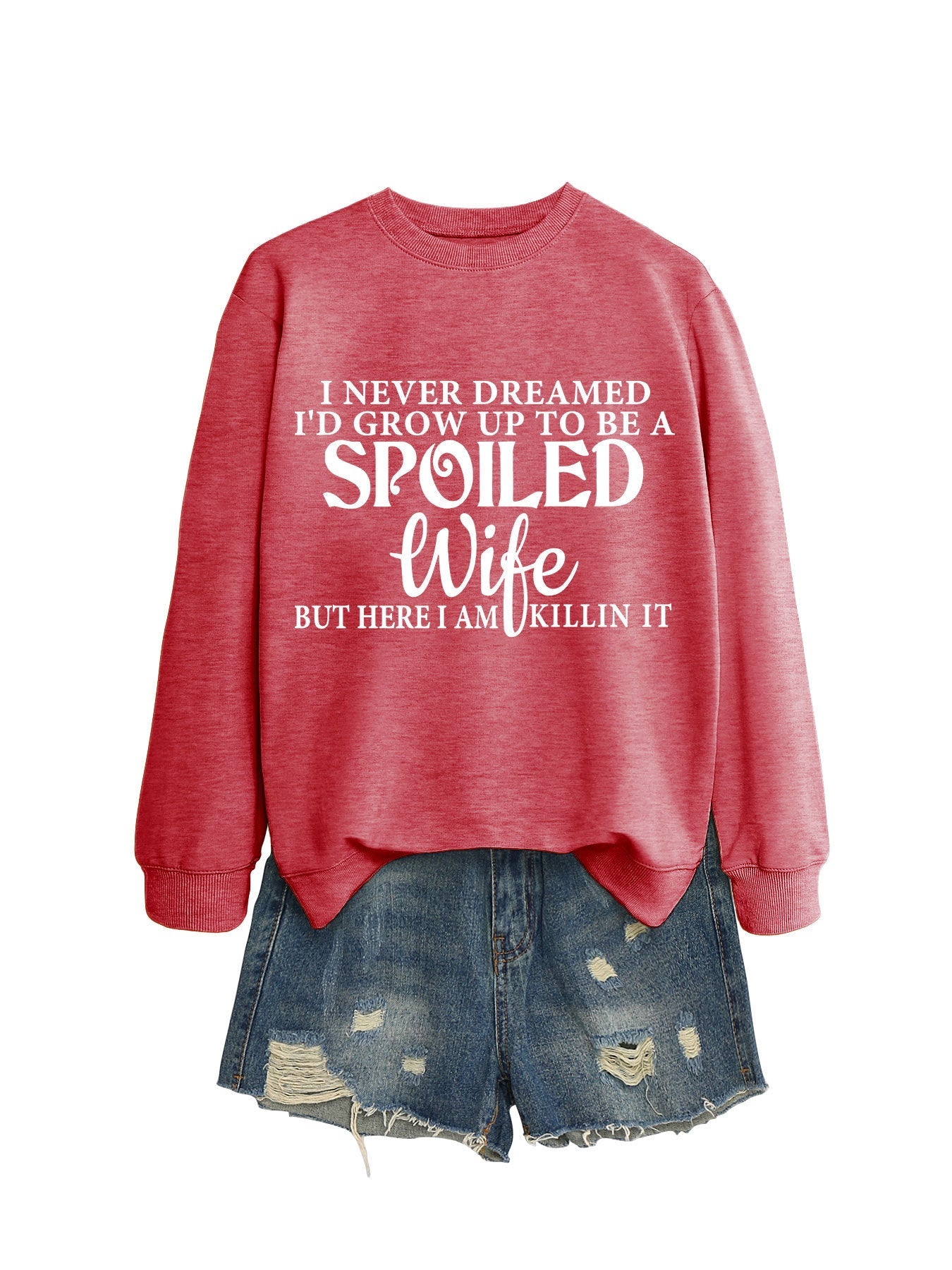 Felpa donna casual con scritte lettere stampate, girocollo, marca Valstrend shop, tessuto morbido e comodo.